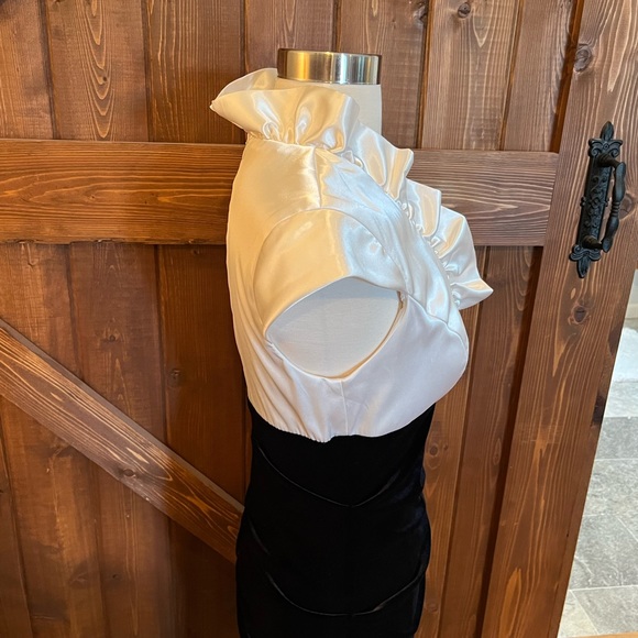 XSCAPE by “Joanna Shen Black” velvet and satin cream Dress Size 4 - Picture 5 of 11
